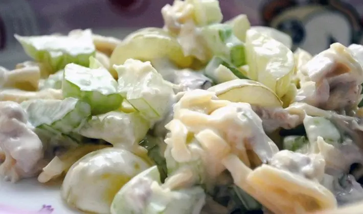 Spicy salads with canned champignons