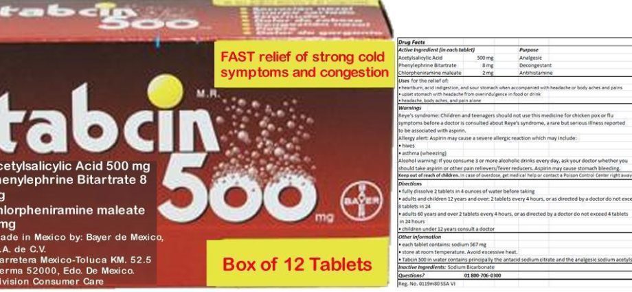 Tabcin &#8211; actions, indications, contraindications, side effects