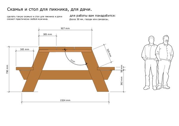 Table in the gazebo with your own hands: how to make garden furniture from wood and metal, drawings with dimensions and schemes for assembly