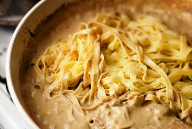 Tagliatelle with porcini mushrooms in a creamy sauce