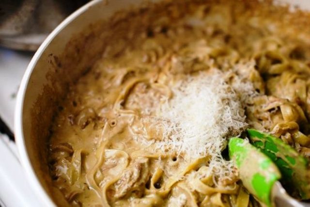 Tagliatelle with porcini mushrooms in a creamy sauce