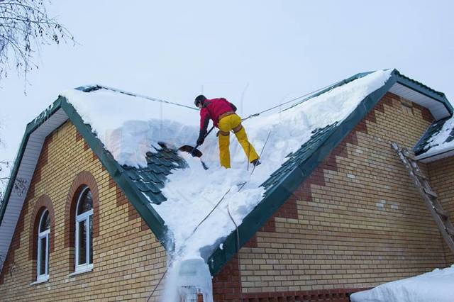 Telescopic shovel for removing snow from the roof