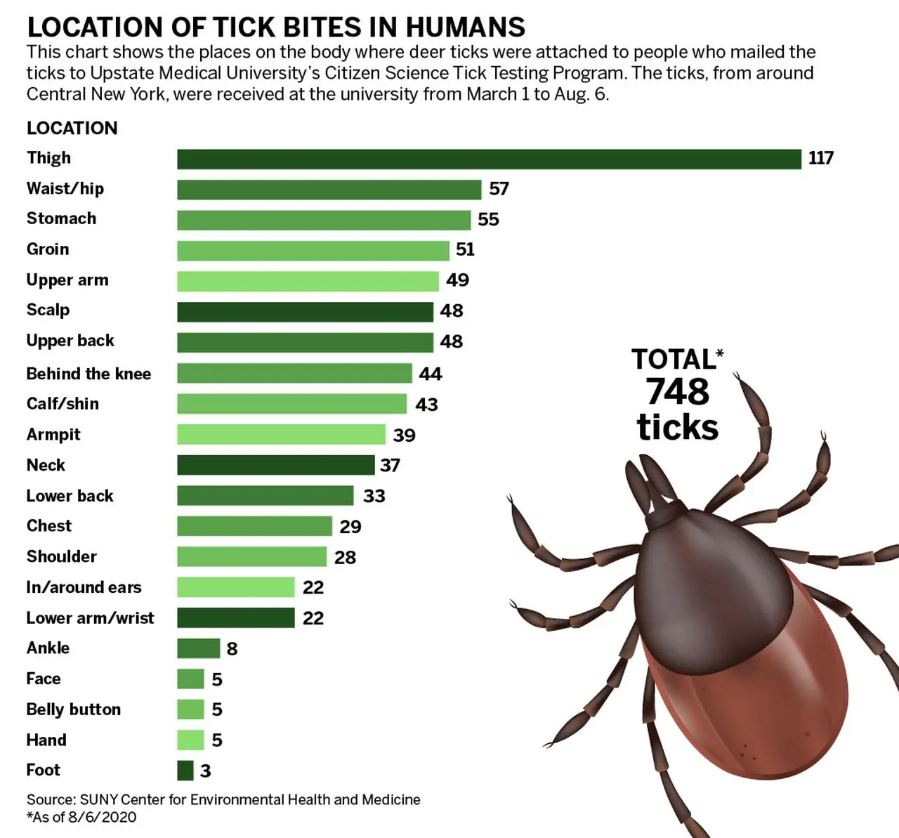 Ticks choose unusual places on the body. Most people don&#8217;t check them