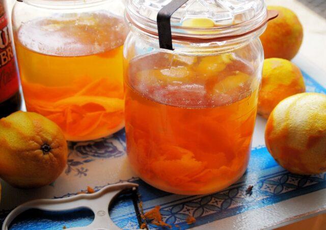 Tincture on oranges and orange peels on alcohol