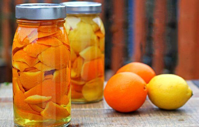 Tincture on oranges and orange peels on alcohol