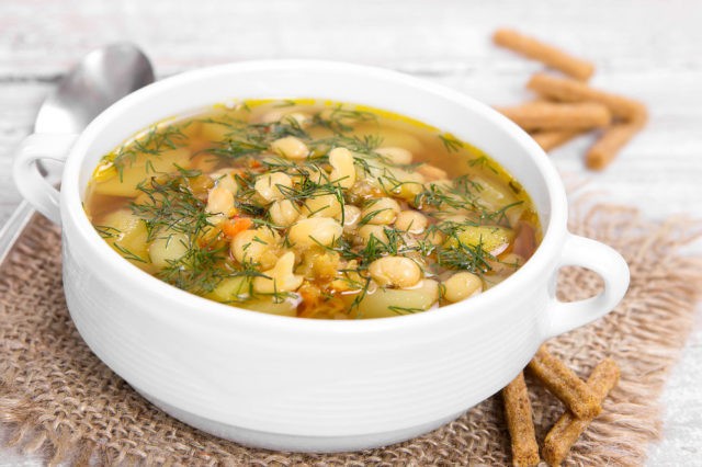 White mushroom soup with potatoes: dried, frozen, fresh