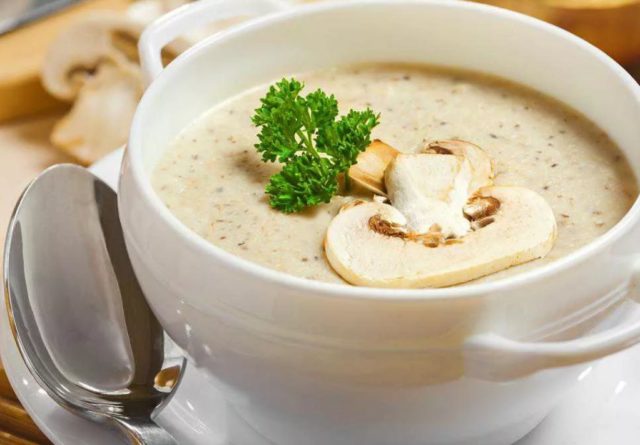 White mushroom soup with potatoes: dried, frozen, fresh