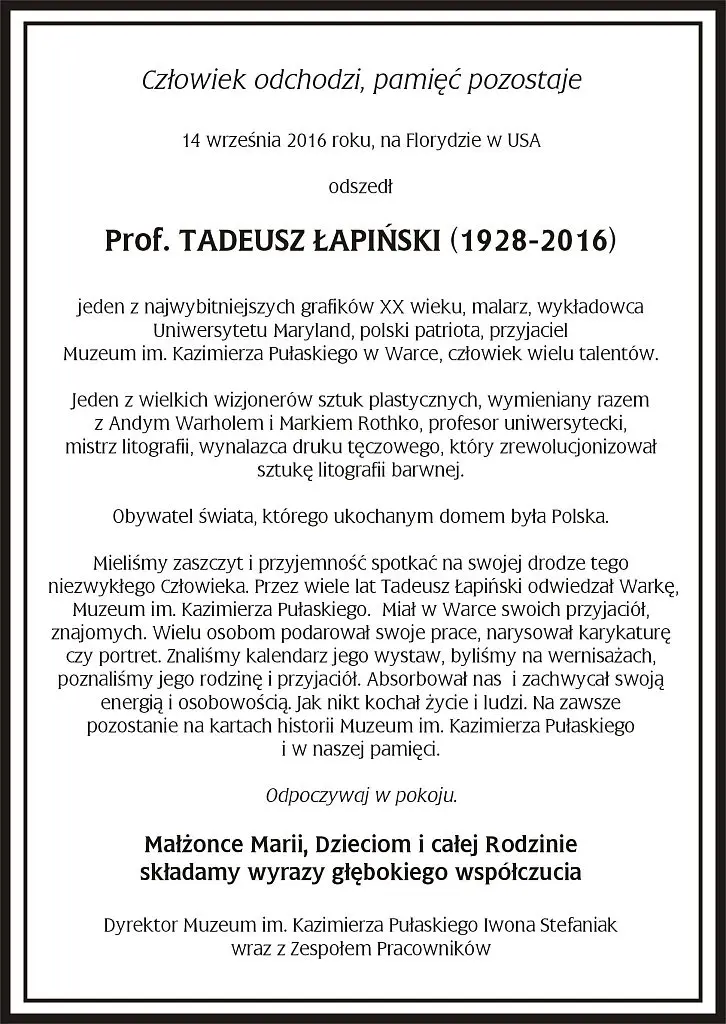 Who was the tragically deceased prof. Łapiński? His death is a huge loss