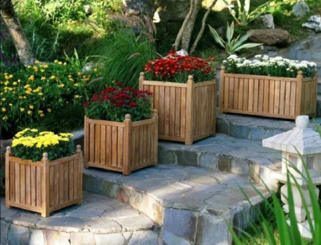 Wooden flowerbeds: original and unusual ideas + making guide