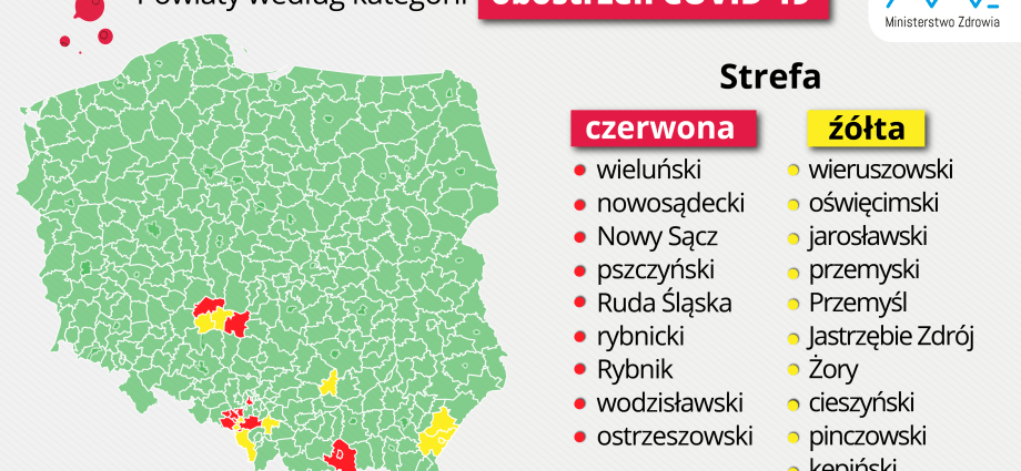 Yellow and red zones. Which poviats are at risk of introducing restrictions?