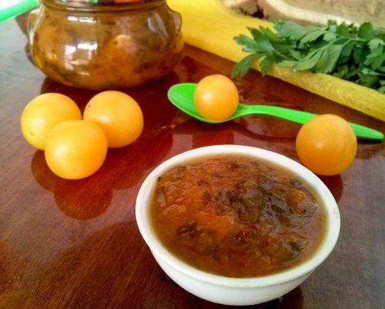 Yellow cherry plum tkemali sauce 