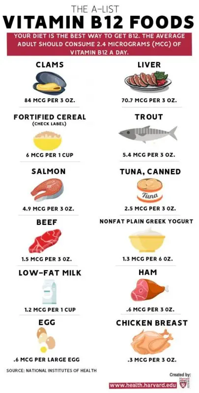 Vitamin B12 food table