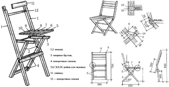 Do-it-yourself fishing chair: folding and with a back, drawings