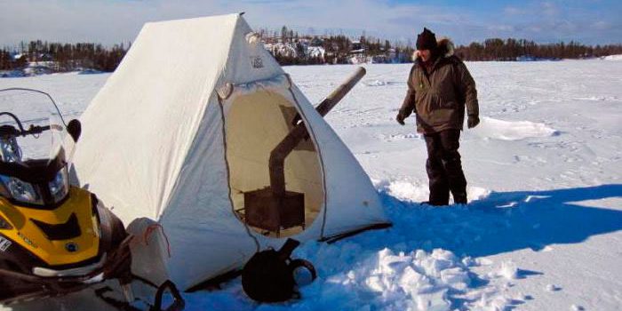 Khemah memancing musim sejuk buat sendiri: lukisan, foto dan contoh video