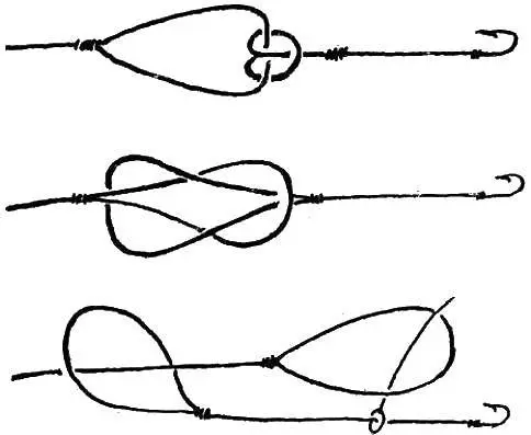 Fishing knots for hooks and leashes, connection methods