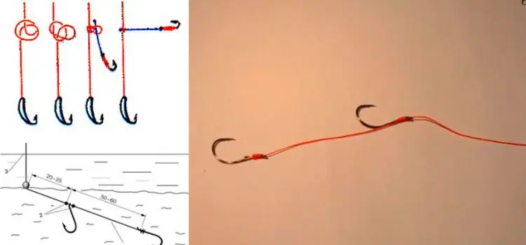 How to tie a second hook to a fishing line, photo and video examples