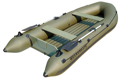 PVC boat with an inflatable bottom under the motor