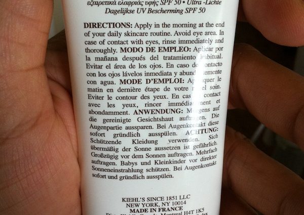 Ultra Light Daily UV Defense, Kiehl&#8217;s: how to read a sunscreen label