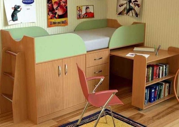 Childrens loft bed: with a workplace, a play area, a sofa