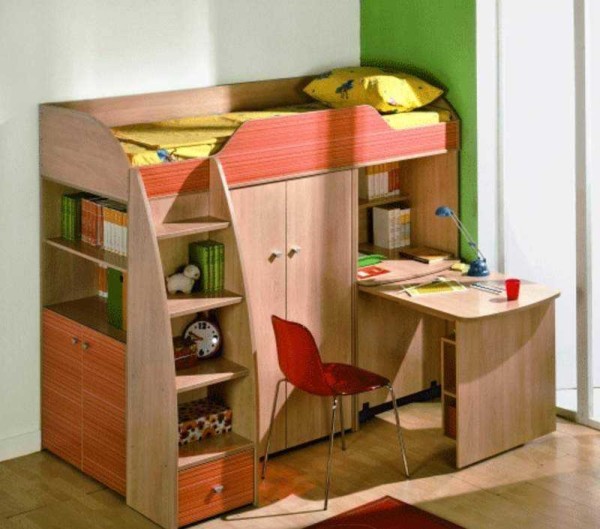 Childrens loft bed: with a workplace, a play area, a sofa