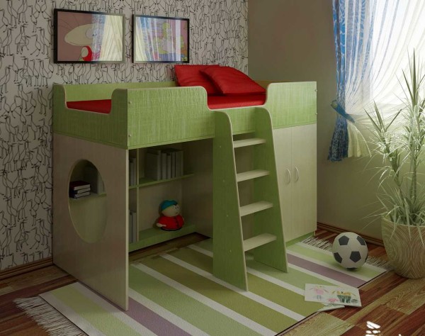 Childrens loft bed: with a workplace, a play area, a sofa