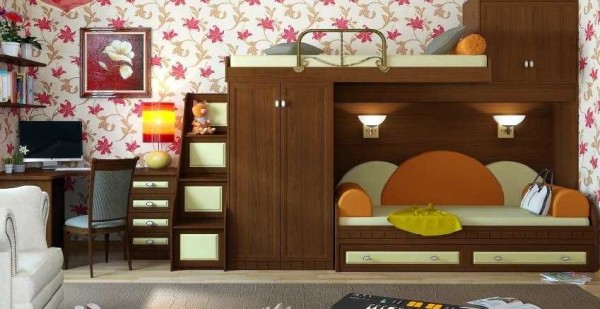 Childrens loft bed: with a workplace, a play area, a sofa