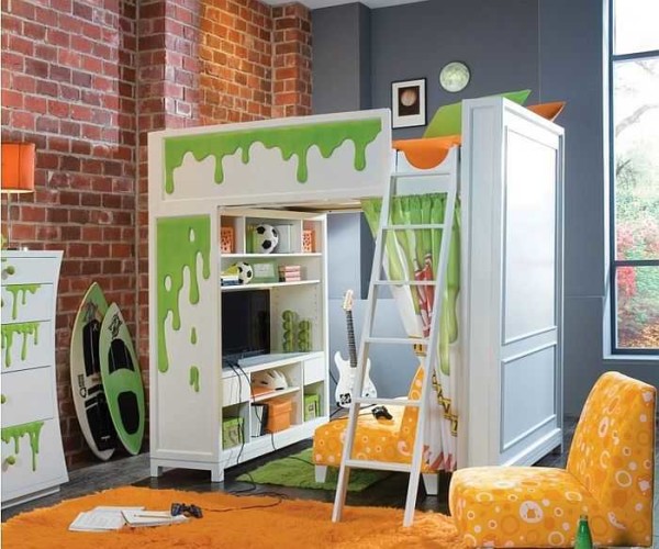 Childrens loft bed: with a workplace, a play area, a sofa