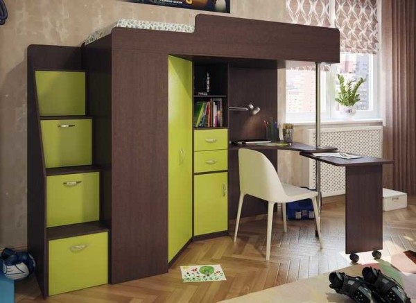 Childrens loft bed: with a workplace, a play area, a sofa