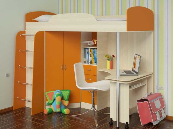 Childrens loft bed: with a workplace, a play area, a sofa