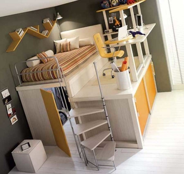 Childrens loft bed: with a workplace, a play area, a sofa