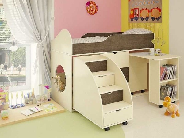 Childrens loft bed: with a workplace, a play area, a sofa