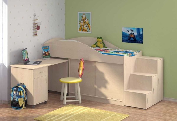 Childrens loft bed: with a workplace, a play area, a sofa