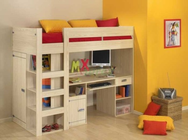 Childrens loft bed: with a workplace, a play area, a sofa