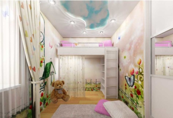 Childrens loft bed: with a workplace, a play area, a sofa