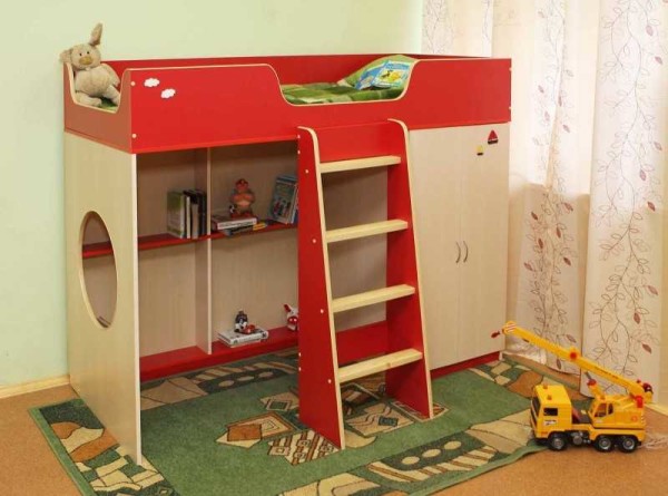 Childrens loft bed: with a workplace, a play area, a sofa