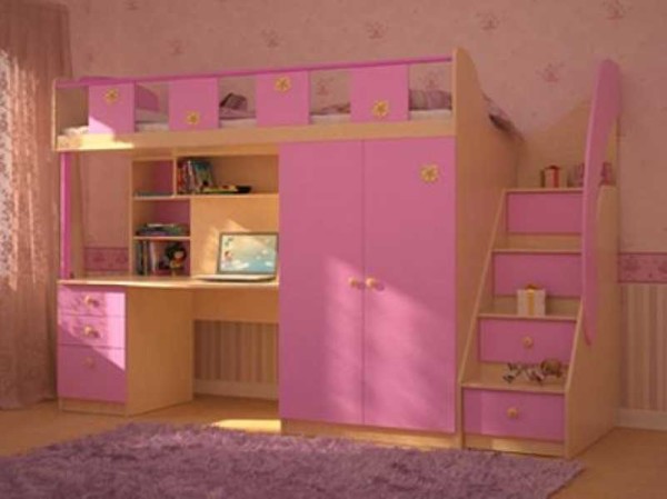 Childrens loft bed: with a workplace, a play area, a sofa