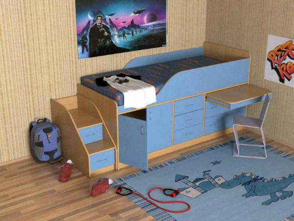 Childrens loft bed: with a workplace, a play area, a sofa