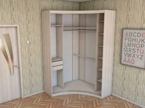 Corner wardrobe: types, sizes, layout, photos