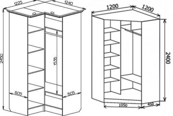 Corner wardrobe: types, sizes, layout, photos