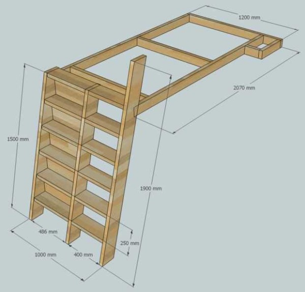 Do-it-yourself attic bed: photo reports, drawings