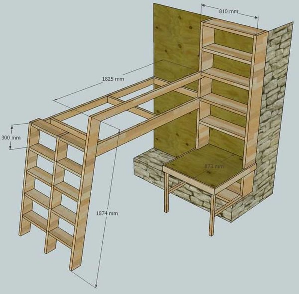 Do-it-yourself attic bed: photo reports, drawings