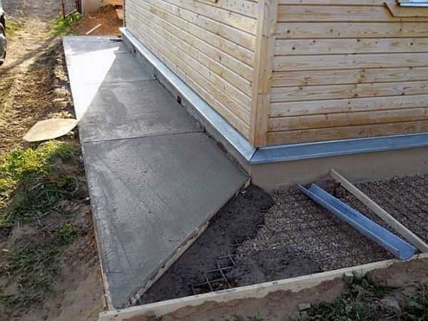 Do-it-yourself blind area: concrete, made of brick and pebbles, insulated, device technology and materials