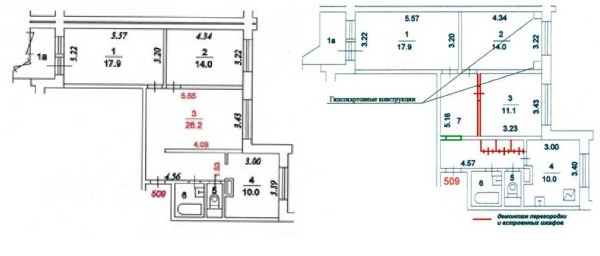 Options for redevelopment of apartments (20 pcs): 1,2,3,4 rooms