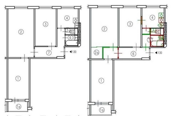 Options for redevelopment of apartments (20 pcs): 1,2,3,4 rooms