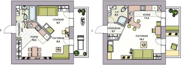 Options for redevelopment of apartments (20 pcs): 1,2,3,4 rooms