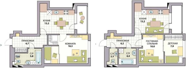 Options for redevelopment of apartments (20 pcs): 1,2,3,4 rooms