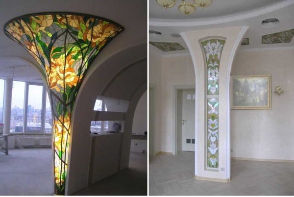 Stained-glass windows in the interior: ceiling, in partitions, doors, windows (90 photos)