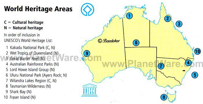 Australia &#8211; World Heritage Areas Map