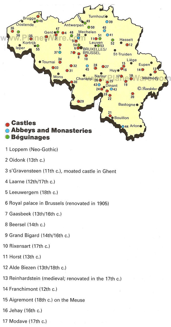 Belgium - Castles and Monasteries Map