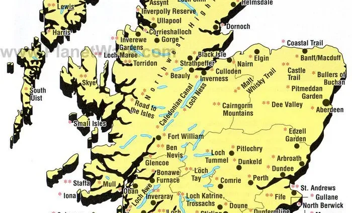 Scotland &#8211; places of Tourist Interest Map